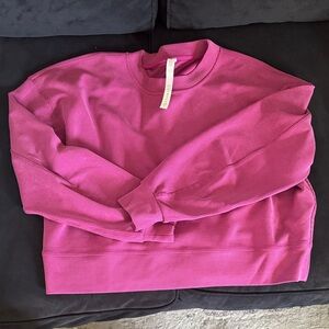 Lululemon Bright Magenta Ribbed Cropped Crewneck Sweatshirt